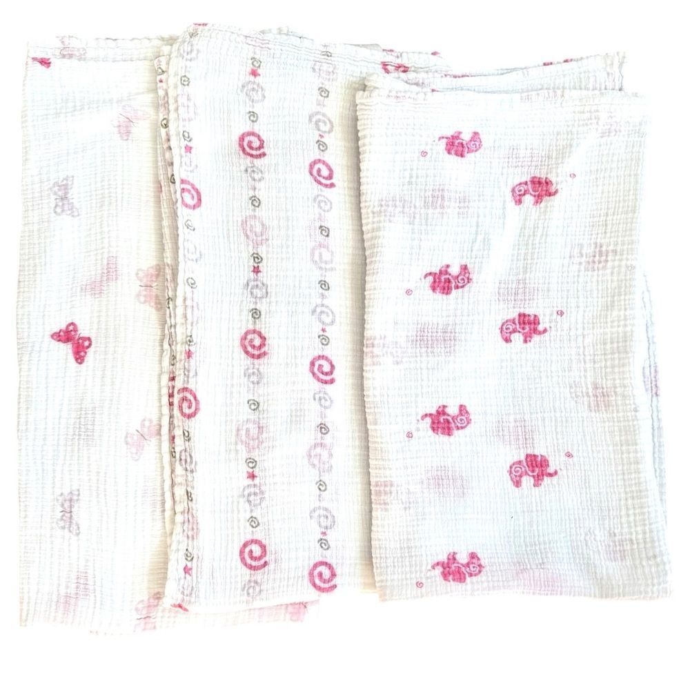 Aden by Aden + Anais Bundle of 3 Baby Girls 100% Cotton Lightweight Blankets.